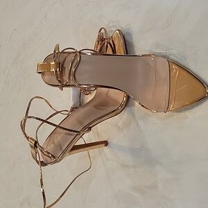 Pretty Little Thing Ankle Wrap Rose Gold Stilettos 9
